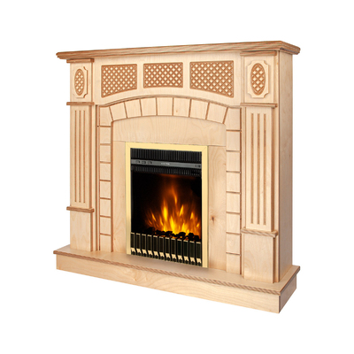 Elektrischer Kamin Amsterdam wood & Gala gold, Art Flame, 1120x1150x300 mm, 2000W, Thermostat, 5 Flammenintensitätsmodi, Timer