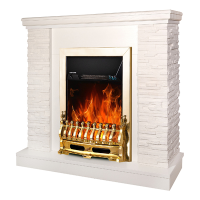 Elektrischer Kamin Rock & Galileo gold, Art Flame, 903x980x300 mm, 2000W, Thermostat, 5 Flammenintensitätsmodi, Timer