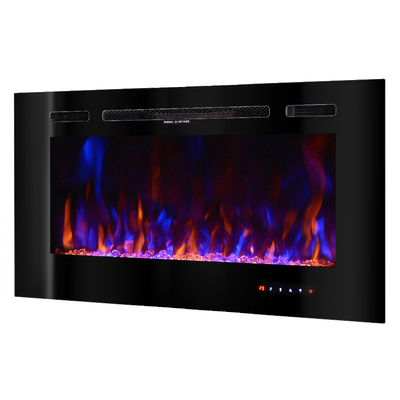 Elektrischer Einbau-/Wandkamin Beverly, Art Flame, 544x1016x140 mm, 1500W, 3 Flammenfarben, 5 Flammenintensitätsmodi, Brennholz und Kristalle
