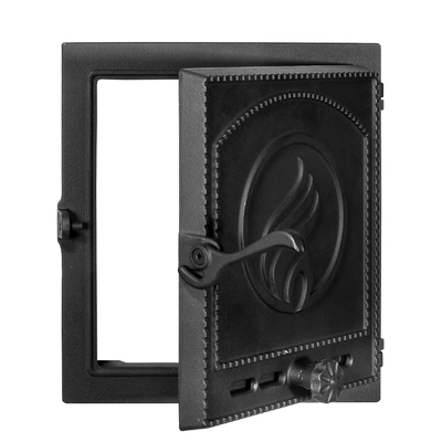 Ofentür K 414, 400×370 mm, Gusseisen, Hitzebeständigkeit 700–950℃, Drehöffnung